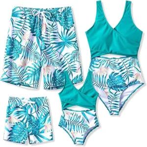 PATPAT 가족 매칭 수영복 엄마와 나 스트라이프 스플라이싱 원피스 세트