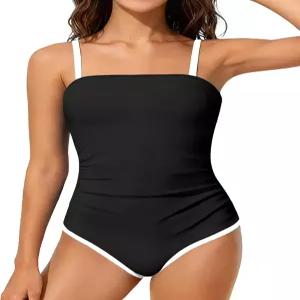 샬무 걸스 원피스 수영복 컬러 블록 듀얼 크로스백 스트랩 커버 스커트 여아용 9-16Y