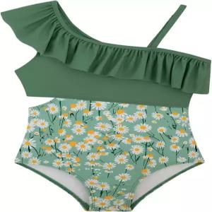 알라쿠오티 걸스 원피스 수영복 컷아웃 러플 조절 스트랩이 있는 퀵 드라이 비치 5-14년