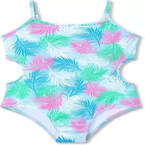 드벤키 걸스 원피스 레오파드 프린트 수영복 - 스트랩이 조절 가능한 야자수 사이즈 6X-16