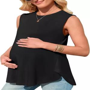 FMEYOA 여성용 임산부 탱크탑 여름 민소매 크루넥 임신 셔츠 사이드 스플릿 임산부복