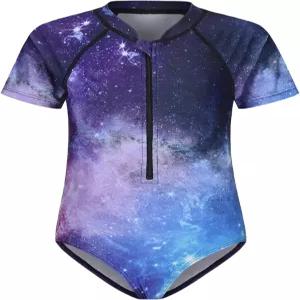 여자 반팔 수영복을 위한 원피스 래쉬가드 앞 지퍼 선 프로텍션 3-16년