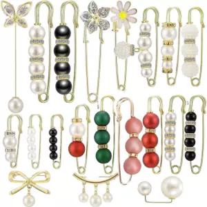 OJKIUH 20PCS 스카프 링 클립 진주 브로치 핀 - 티셔츠 스웨터 숄 타이 옷 코너 매듭 단추 패션 메탈 원형