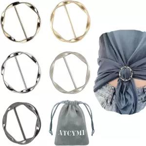 5PCS 실크 스카프 링 클립 여성용 티셔츠 타이 패션 메탈 라운드 서클 버클 의류 랩 홀더 보관 가방 1개