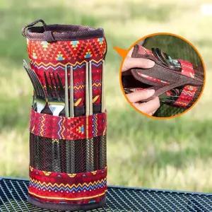 캠핑 수저 젓가락 포크 커트러리 세트 레드 식기 커트러 숟가락 케이스