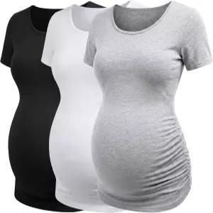 리우앤쿠 여성 산부인과 탑 반팔 라운드넥 임신 셔츠 3팩
