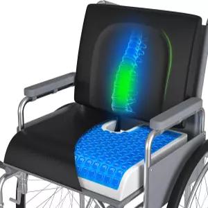 휠체어 쿠션 요추 베개가 있는 18인치 x16인치 x 3인치 젤 시트 2피스 세트 좌골 등 콕시스 압력 미끄럼