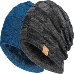 남성용 Vgogfly 슬루시 비니 쿨 안감 니트 따뜻하고 두꺼운 스컬리 스타킹 모자 쌍