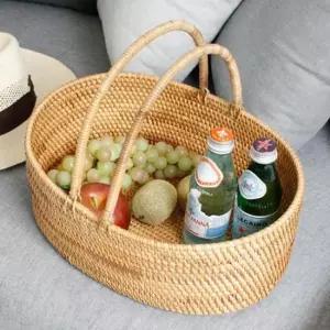 수납바스켓 오픈 라탄바구니 피크닉 핸들바구니 수납 정리함 2p