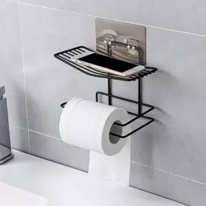 티슈걸이 무타공 부착식 휴지걸이 다용도 V선반 철제욕실선반