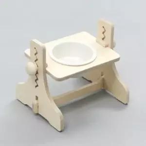 강아지식기 반려동물 높이조절 원목식탁 1구 도자기 화이트