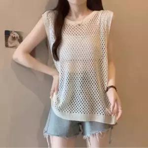 시스루 조끼 여름 그물니트 레이어드 베스트 비치웨어