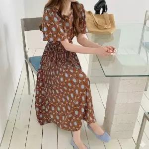 [하젤]모니멈 플라워 나염 플리츠 롱원피스_M4719