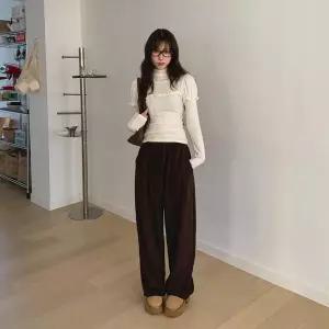 [하프클럽/]여자 데일리 골덴 와이드 기모 밴딩 팬츠