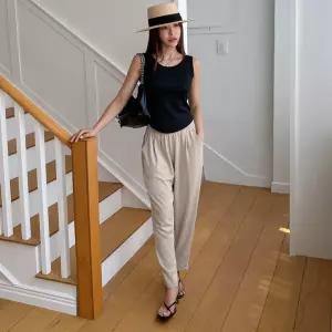 여자 허리밴딩 소프트 찰랑 핀턱 배기팬츠