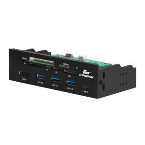킹윈 파워 USB 허브 3.0 w / USB-C 포트 1개 SD 카드 리더 마이크로 - SATA 전원 최대 5Gbps 5.25인치 컴퓨터 케이스 프론트 베이 블랙(KW525-3U3CR)