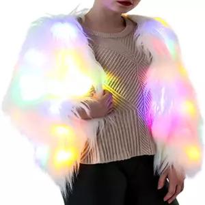 루윈트 여성 LED 라이트 업 재킷 깜박이는 조명이 있는 인조 모피 레이브 코트