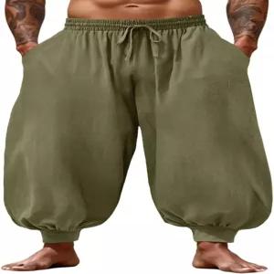 런카티 남성 하렘 팬츠 캐주얼 탄력 허리 드로스트링 배기 히피 코튼 린넨 보호 요가 비치