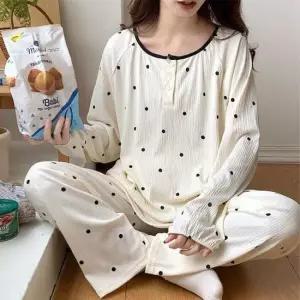잠옷원피스 (라운드도트)여성 여름 잠옷 홈웨어 파자마 밴딩 세트