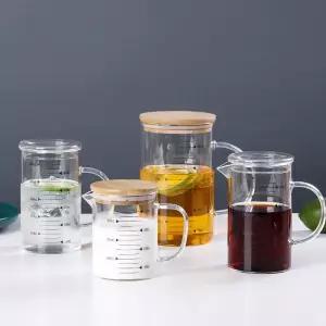 우유 음료 눈금 계량컵 베이킹 나무뚜껑 내열 손잡이컵 유리 측정