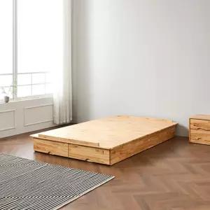 원룸 고급형 참죽 통원목 슈퍼싱글 발밑서랍형 무헤드 침대(SS) 혼수 엔틱