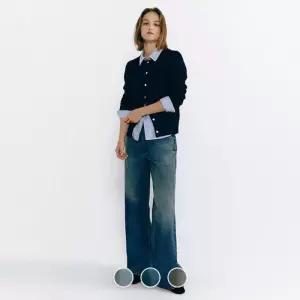 백화점 지오다노 여자 청바지 와이드핏 워싱 데님 팬츠 415533