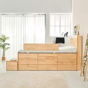 수납칸많은 고급 참죽나무 원목 슈퍼싱글침대+발판+안전가드 SET(SS) 숙면