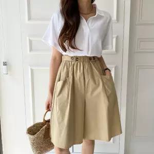 [다잇템]여자 하프 데일리 단추 고무줄 큰주머니 팬츠