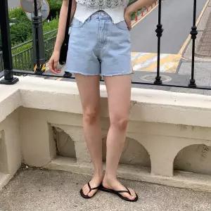 여자 연청 아이스 밑단 컷팅 3부 팬츠