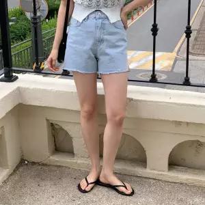 여자 연청 아이스 밑단 컷팅 3부 팬츠