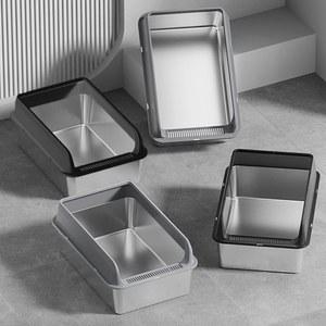 스테인리스 스틸 고양이 화장실, 물 튀김 방지, 무취, 세척 용이, 높은 테두리, 반 밀폐형, 뚜껑 , 대형 고양이용