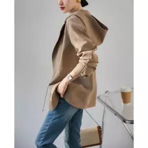 볼사스 카키 여성용 야구 점퍼 잠바 코코자 후드 트렌치 숏 허리 스트링 코트 봄가을 ADOR1