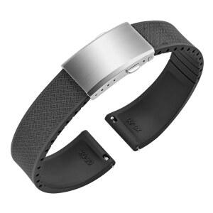 울크로 FKM 고무 시계줄 남성 18mm 19mm 20mm 21mm 22mm 실버 밀드 걸쇠가 있는 퀵 릴리스 불소 소프트 교체