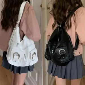 여자 캐주얼 투포켓 메탈장식 투웨이 숄더 백팩_5