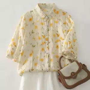 [넬리]셀리 플라워 카라 7부 셔츠_NC2BL121