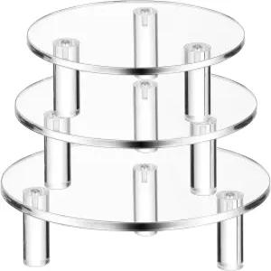 3Pcs 원형 아크릴 디스플레이 라이저 클리어 라운드 케이크 식물 디저트용 받침대 보드 컵케이크 피규어 홈