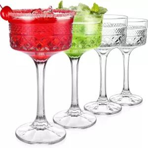휘스쿼 4Pcs 쿠페 안경 10온스 빈티지 마티니 세트 무연 크리스탈 칵테일 잔 에스프레소용 유리 제품