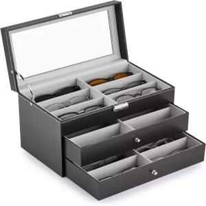 CO-Z 선글라스 정리함 여성 남성용 가죽 안경 보관함 서랍이 있는 잠금식 디스플레이 케이스 홀더