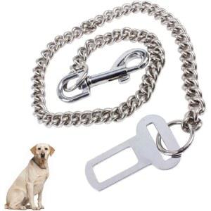 스테인레스 스틸 개 , 씹지 않는 애완 동물 차량 안전 구속 케이블, 소형 대형견용 자동차 가죽 끈 스트랩, 60cm