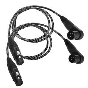 [미국배송] LRBNERS 3FT XLR 직각 남녀 케이블 - 90도 3핀 어댑터 케이블 아연 합금 잠금 커넥터 좁은 공간을 위한 이중 차폐 무대 및 스튜디오 사용 2팩