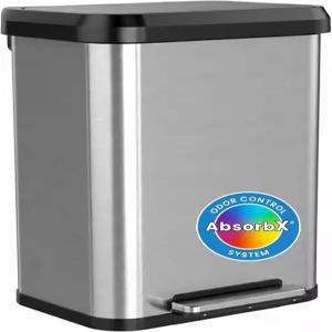 터치리스 소프트스텝 50리터 / 13.2갤런 실외 및 실내 재활용 쓰레기통 내후성 덴트 방지 뚜껑 냄새 필터가