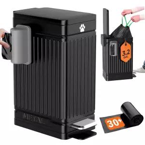 밖에 있는 강아지 똥 쓰레기통 뚜껑이 3.2갤런 메탈 페달 뒷마당 냄새 조절을 위한 똥통 야외