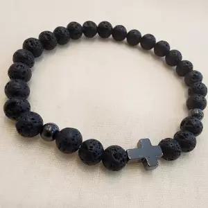 화산석 십자가 원석 팔찌 팬던트