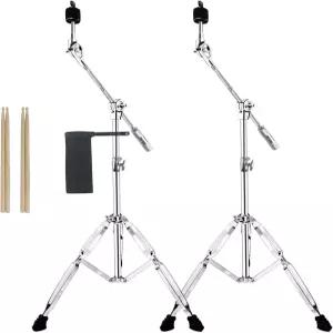2팩 붐 심벌 스탠드 드럼 스틱 홀더 5A 2쌍 헤비 듀티 장착 충돌 라이드 스플래시 심벌즈 더블 브레이스