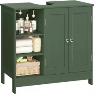 TEENFON 35.4 문 2개와 조절 가능한 선반이 있는 받침대 싱크대 수납장 욕실 U자형 컷아웃이 아래