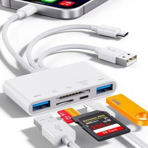 [미국배송] 아이폰호환 / IPAD USB C 및 A 장치용 5IN1 메모리 카드 리더 OTG 어댑터 SD 리더(마이크로 슬롯 포함) /MICRO SDHC SDXC MMC 지원