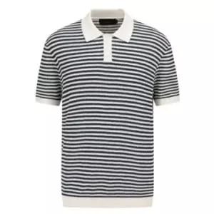 [롯데백화점]리얼지오지아 [25SS] 네이비 미라쿨 스트라이프 크로셰 반팔 카라티 ADF2ET1803