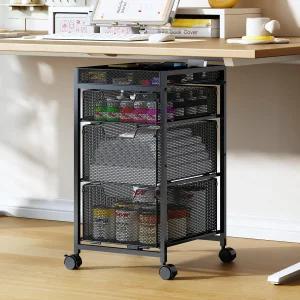 서랍 3개가 있는 롤링 유틸리티 카트 DIY 칸막이가 공예품 정리함 및 보관함 잠금 휠 미술 용품용 다기능