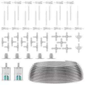 드립 관개 시스템 액세서리 - 32.81피트 1/4인치 튜브 호스 및 조절 가능한 노즐 방출기 15개 실내 화분용