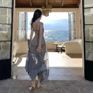 에네로 치마 원피스 빈티지 스팽글 프렌치 나시 슬림핏 롱스커트 레이스 UNO1